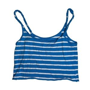 Aerie Tank Top Blue and White Striped Cropped Size XS Super Soft Cute